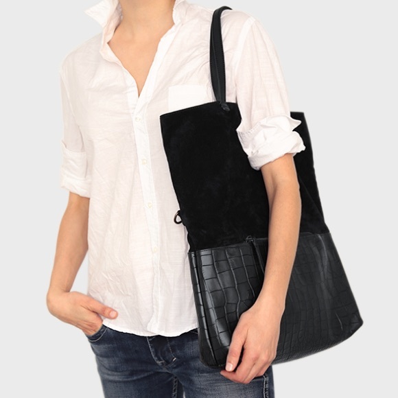 49 Square Miles Handbags - 49 Square Miles Foldover Crocodile Suede Tote